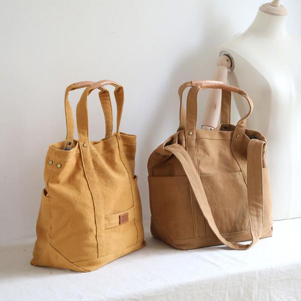 Patched Pockets Canvas Handbag 90s Casual Shoulder Bag