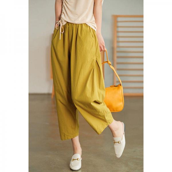 Casual Style Cotton Carrot Pants Comfy Plain Loose Pants