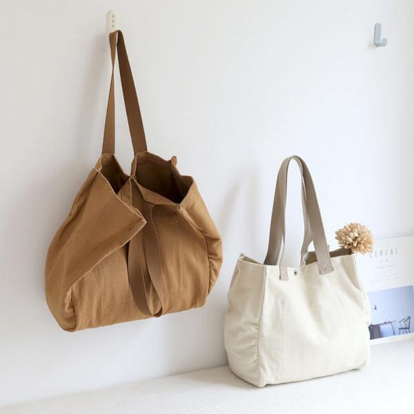 Solid Color Cotton Canvas Bag Casual Teacher Bag in Beige Camel ...