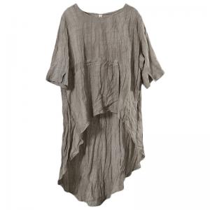 Solid Colors Drawstring Blouse Asymmetrical Loose Linen Tunic