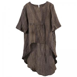 Loose-Fit Linen Tied Shirt Flax Black Tunic Top for Women