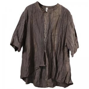 Casual Linen Kimono Shirt Womens Apricot Belted Blouse