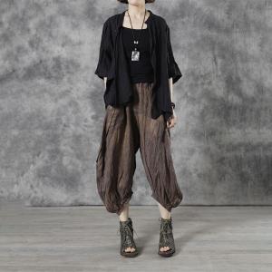 Summer Breathable Loose Flax Clothing Black Linen Wrap Shirt