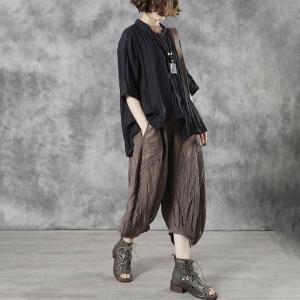 Summer Breathable Loose Flax Clothing Black Linen Wrap Shirt