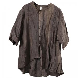 Summer Breathable Loose Flax Clothing Black Linen Wrap Shirt