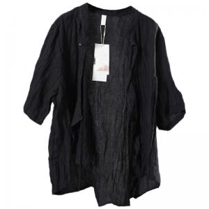 Summer Breathable Loose Flax Clothing Black Linen Wrap Shirt