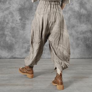 Low Crotch Linen Cropped Pants Plain Cozy Ankle Pants