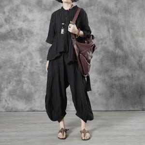 Low Crotch Linen Cropped Pants Plain Cozy Ankle Pants