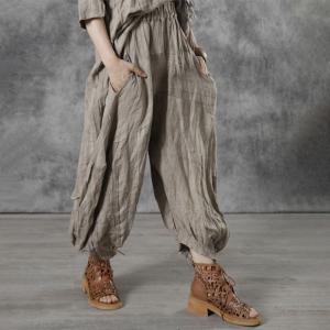 Low Crotch Linen Cropped Pants Plain Cozy Ankle Pants