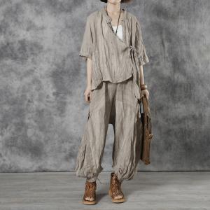 Low Crotch Linen Cropped Pants Plain Cozy Ankle Pants