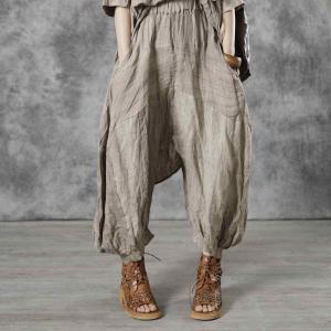 Low Crotch Linen Cropped Pants Plain Cozy Ankle Pants