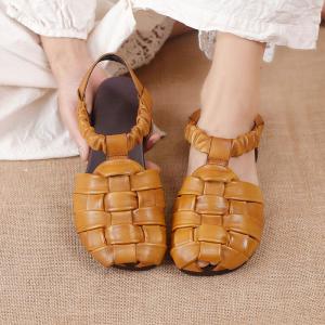 Super Cozy Gladiator Sandals Cowhide Leather T-Strap Flats