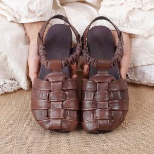 Super Cozy Gladiator Sandals Cowhide Leather T-Strap Flats