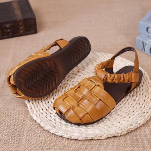 Super Cozy Gladiator Sandals Cowhide Leather T-Strap Flats