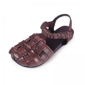 Super Cozy Gladiator Sandals Cowhide Leather T-Strap Flats