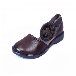 Embroidery Velcro Folk Sandals  Genuine Leather Vintage Shoes