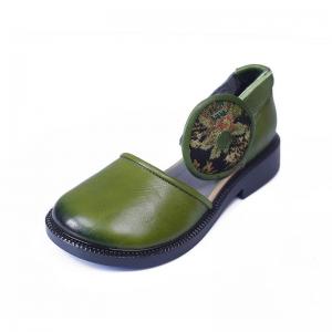 Embroidery Velcro Folk Sandals  Genuine Leather Vintage Shoes