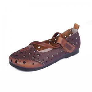 Folk Style Holes Cozy Sandals Contrast Colors Leather Granny Shoes