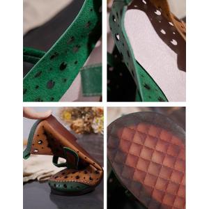 Folk Style Holes Cozy Sandals Contrast Colors Leather Granny Shoes