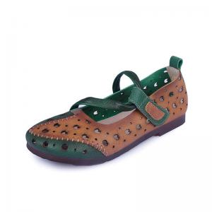 Folk Style Holes Cozy Sandals Contrast Colors Leather Granny Shoes