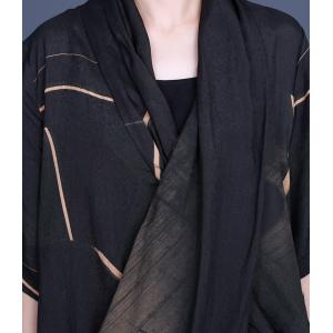 Back Slits Silky Front Cross Dress Loose Black Striped Maxi Dress