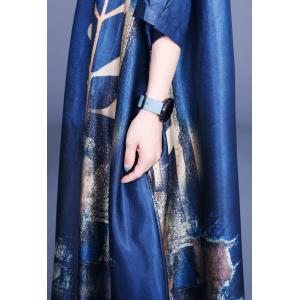 Plus Size Blue Cocoon Dress Printed Silk Abaya Dress