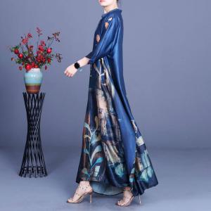 Plus Size Blue Cocoon Dress Printed Silk Abaya Dress