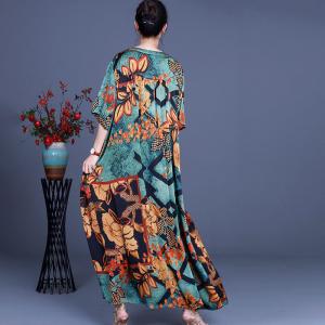 Leaf and Flowers Plus Size Caftan Sweetheart Neck Designer Dress