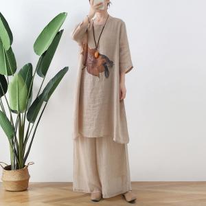 Organic Ramie Lotus Plus Size Tunic Top with Plain Palazzo Pants