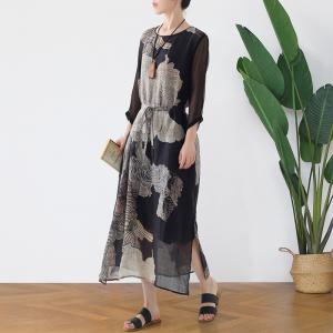 Sheer Silk Sleeves Loose Tied Dress Beach Ramie Beach Dress