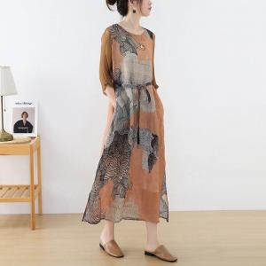 Sheer Silk Sleeves Loose Tied Dress Beach Ramie Beach Dress