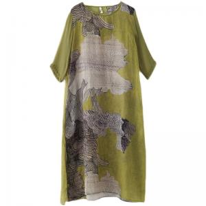 Chinese Painted Loose Shift Dress Lace Up Ramie Chinese Dress