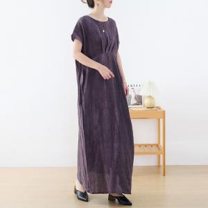 High-Waist Dark Purple Dress Loose Linen Maxi Tie Waist Dress