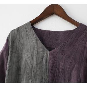 Purple and Gray Loose Linen Dress V-Neck Summer Tie Back Dress