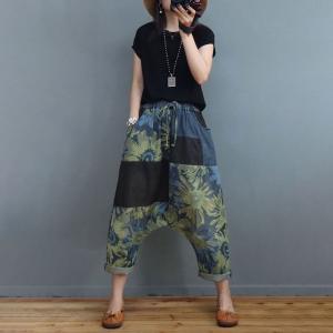 Sunflowers Patterns Low Crotch Jeans Hippie Baggy Jeans