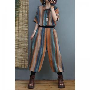 Colorful Striped Balloon Legs Jumpsuits Loose Printed Tapered Coveralls