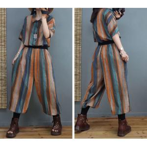 Colorful Striped Balloon Legs Jumpsuits Loose Printed Tapered Coveralls