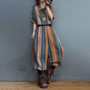 Colorful Striped Balloon Legs Jumpsuits Loose Printed Tapered Coveralls