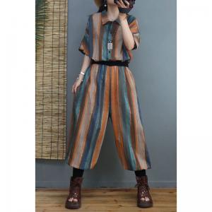 Colorful Striped Balloon Legs Jumpsuits Loose Printed Tapered Coveralls