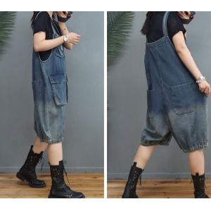 Front Flap Pockets Stone Wash Rompers Fluffy Summer Shorts