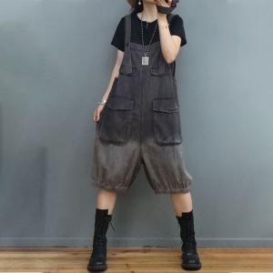 Front Flap Pockets Stone Wash Rompers Fluffy Summer Shorts