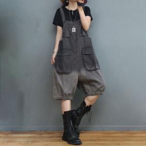 Front Flap Pockets Stone Wash Rompers Fluffy Summer Shorts