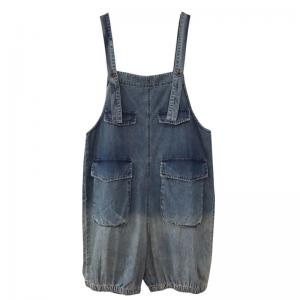 Front Flap Pockets Stone Wash Rompers Fluffy Summer Shorts