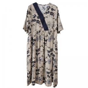 Black Flowers Printed Beach Dress Empire Waist Loose Flare Dress