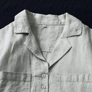 Polo Neck Beige Linen Midi Dress Loose Tied Shirt Dress