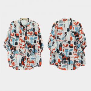 Weirdo Colorful Pattern Blouse Womens Ramie BF Shirt