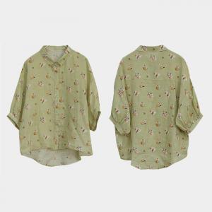 Summer Comfy Casual Shirt Linen Floral Blouse for Women