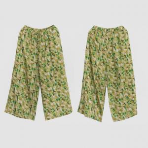 Drawstring Waist Printed Wide Leg Pants Womens Linen Ankle Pants