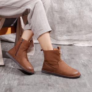 Round Toe Chelsea Boots Womens Leather Ankle Booties