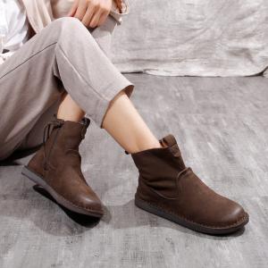 Round Toe Chelsea Boots Womens Leather Ankle Booties